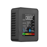 Digital multifunctional tester for air quality, CO2, HCHO, TVOC, temperature and humidity, 5 in 1, black color